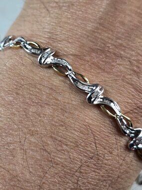 Womens Vintage Estate 10K Yellow & White Gold Diamond Tennis Bracelet 8.2g E6747